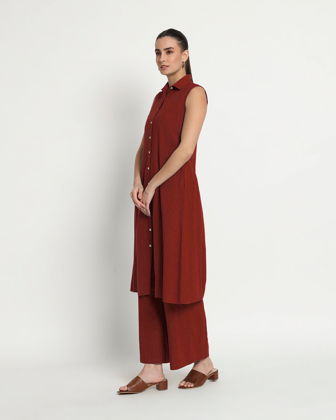 Russet Red Artful A-Line Solid Co-ord Set