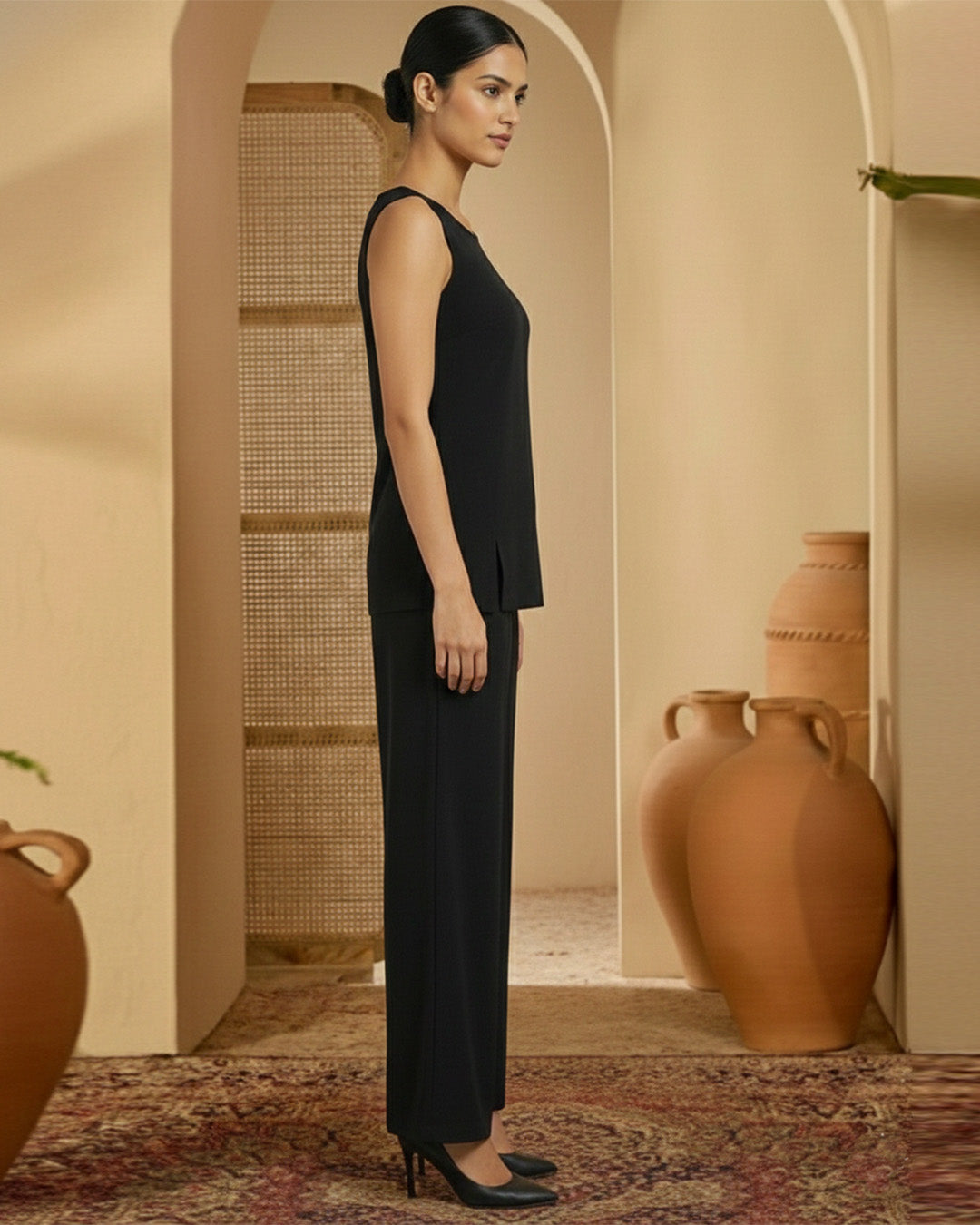 Black Rayon Sleeveless Top Co-ord Set