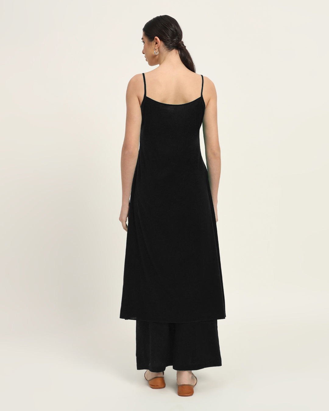 Classic Black Spaghetti Strands Kurta (Without Bottoms)