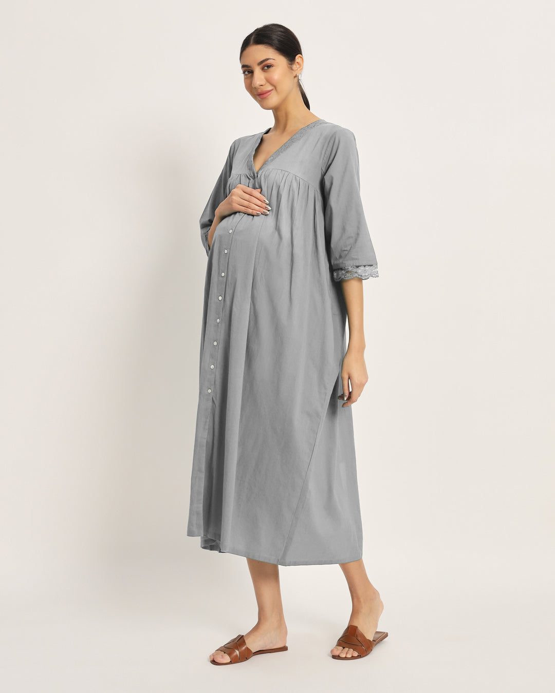 Iced Grey Stylish Preggo Maternity & Nursing Dress