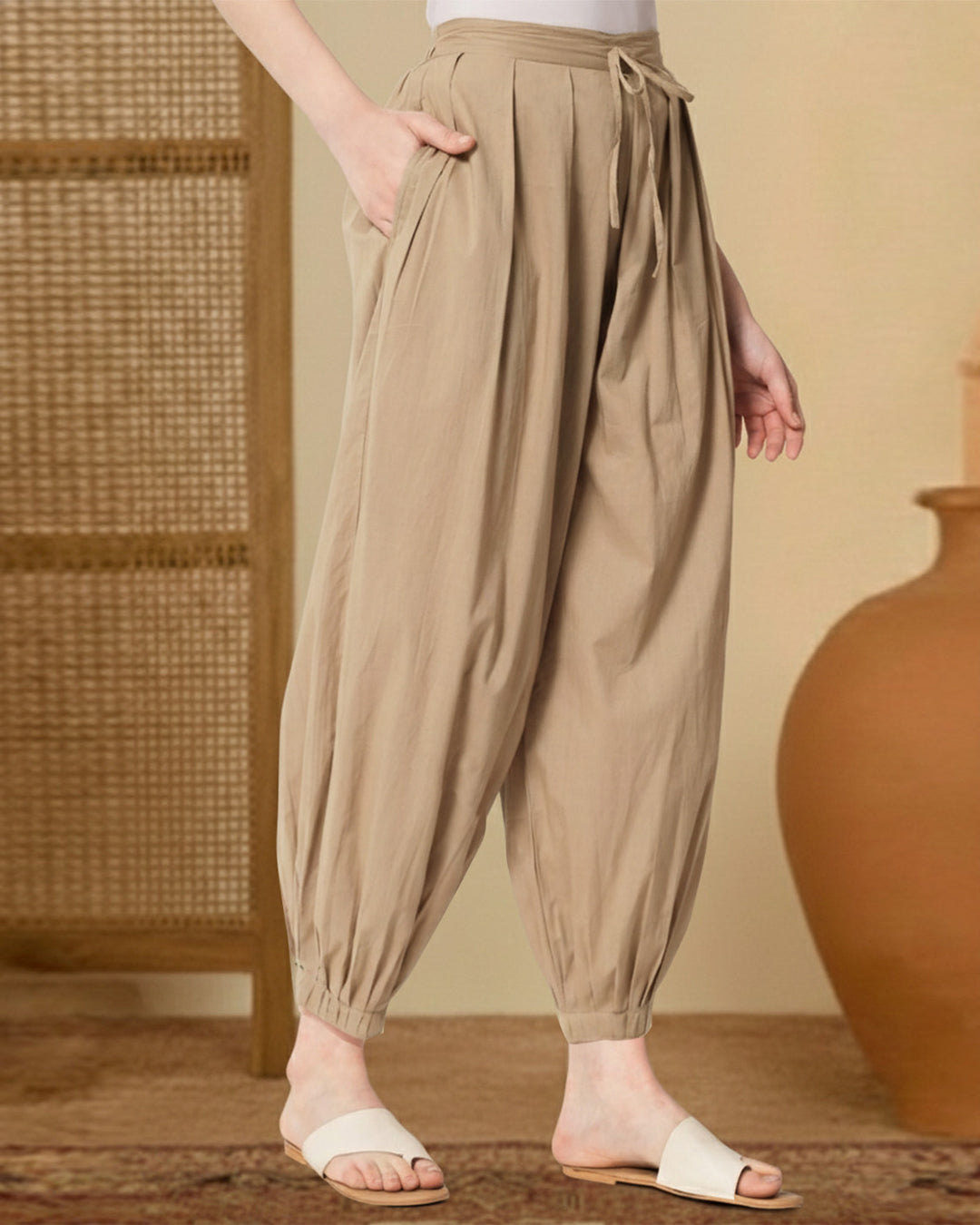Beige Pleated Salwar