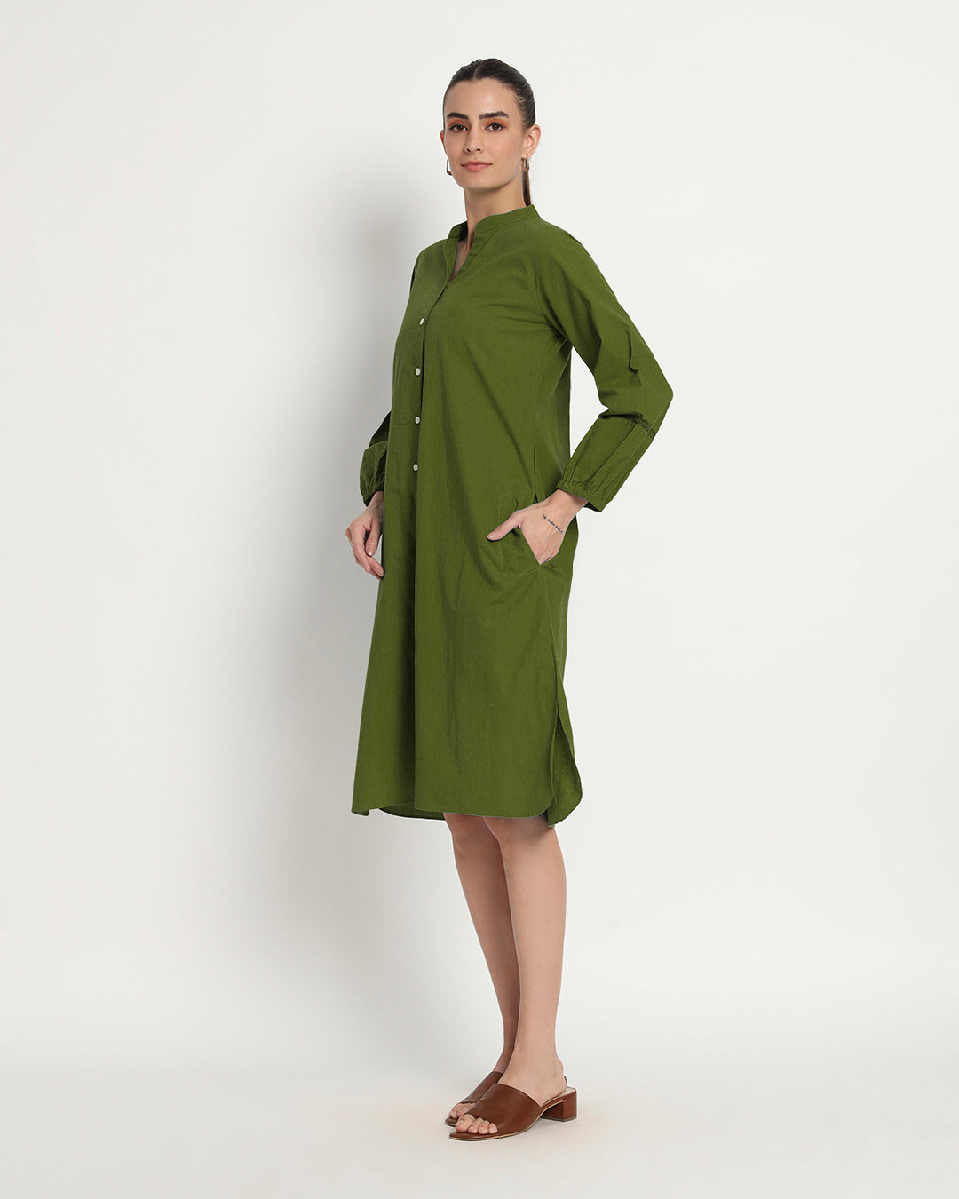 Greening Spring Modish Elegance Notch Neck Dress