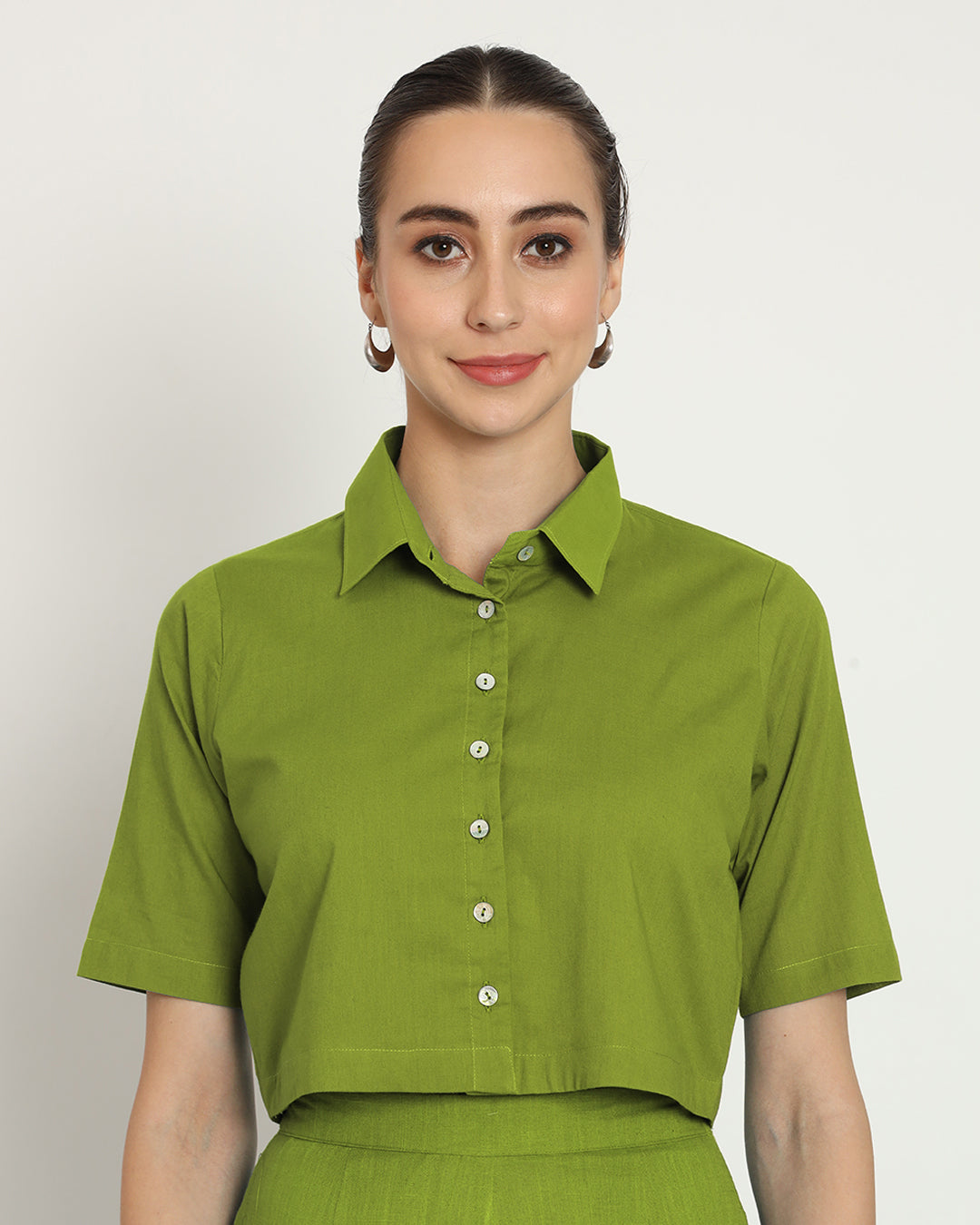 Sage Green Cropped Shirt Blouse