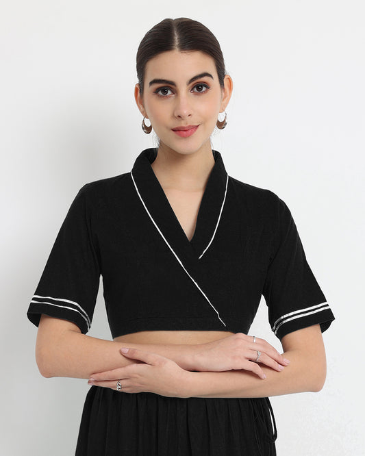 Classic Black Royal Wrap Fusion Blouse