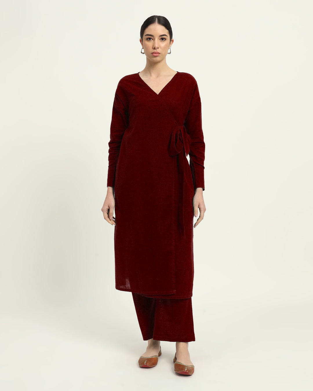 Russet Red Ribbon Wrap Solid Kurta (Without Bottoms)
