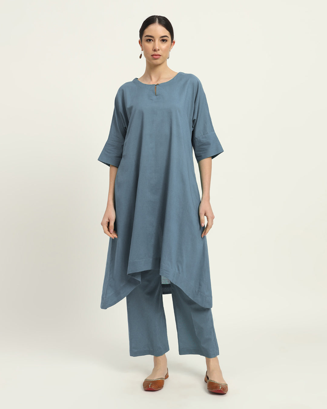 Blue Dawn Flare & Flow Boat Neck Solid Kurta (Without Bottoms)
