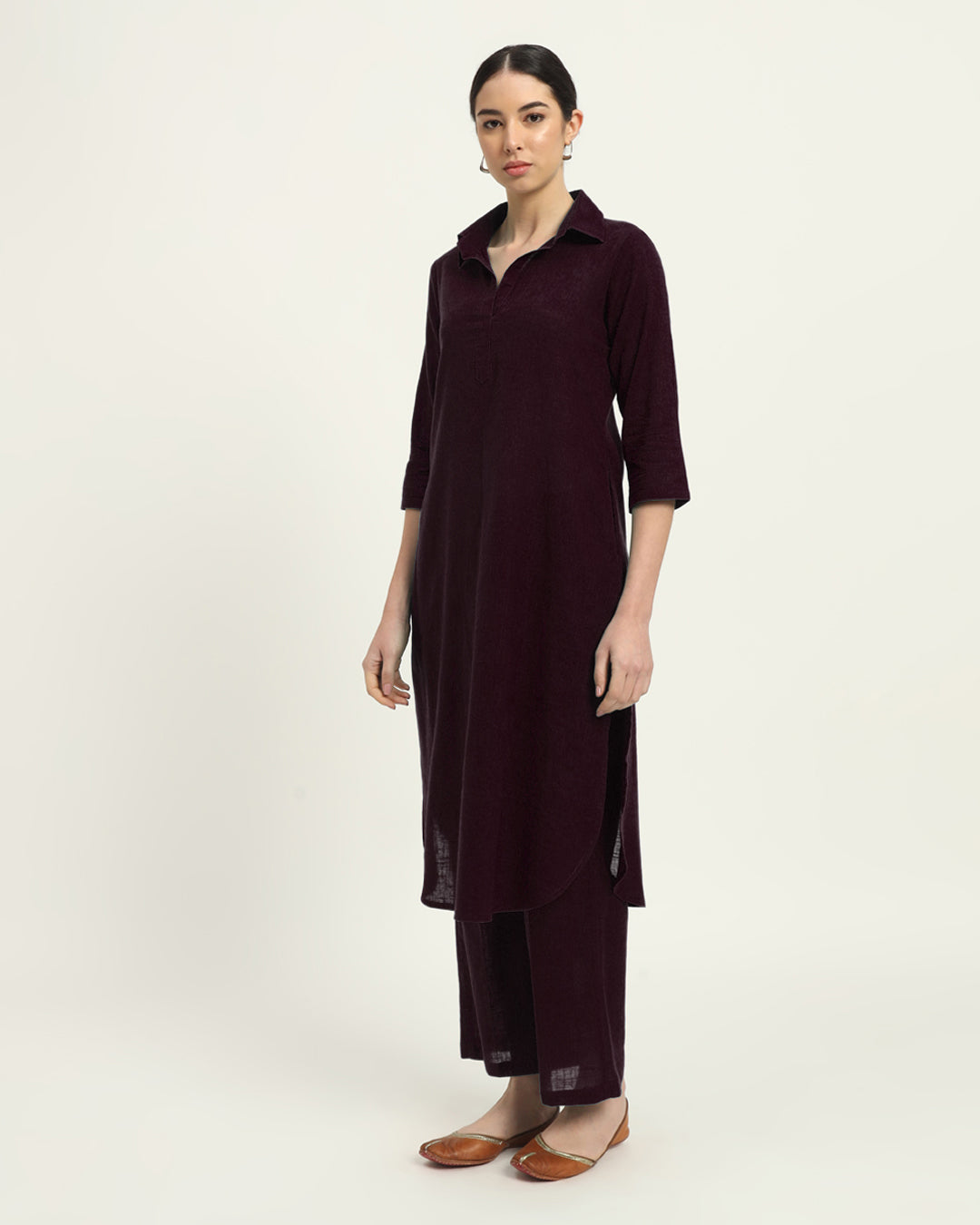 Plum Passion Collar Comfort Solid Kurta (Without Bottoms)