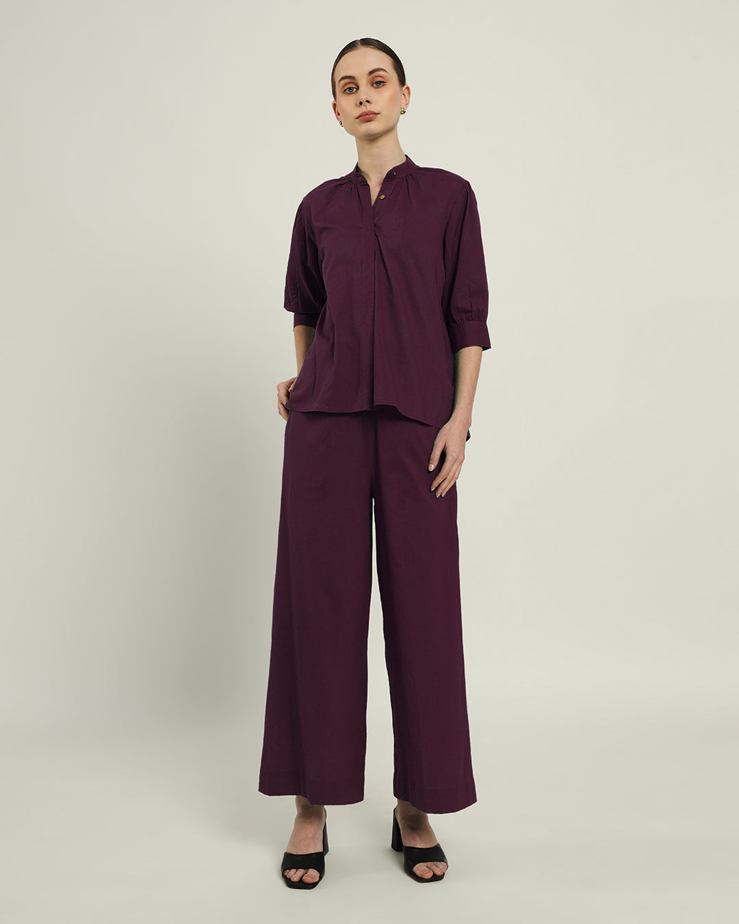 Plum Passion Relaxed Button-Down Shirt Solid Co-ord set