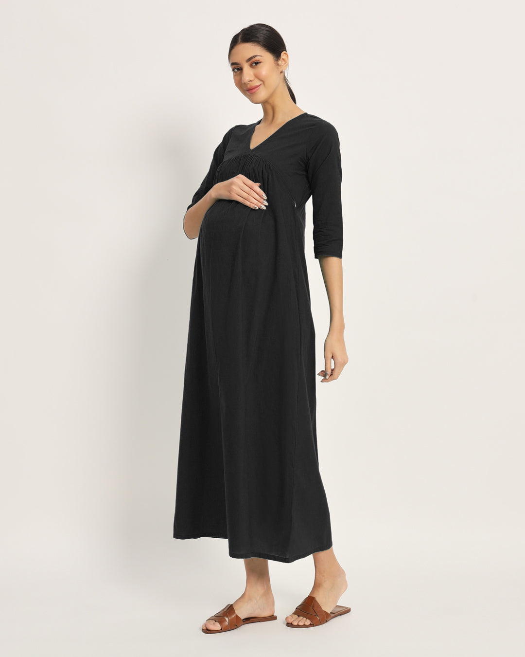 Combo: Black & Sage Green Bump Comfort Maternity & Nursing Dress - Set of 2