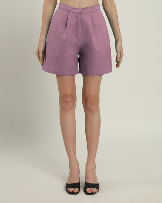 Purple Swirl High-Waisted Pleated Shorts