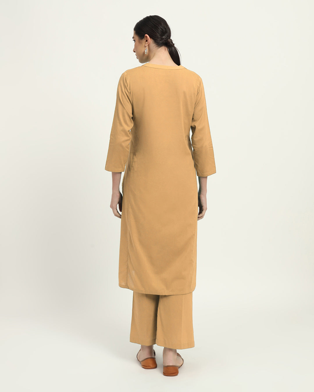 Beige Everyday Bliss Notch Neck Solid Kurta (Without Bottoms)