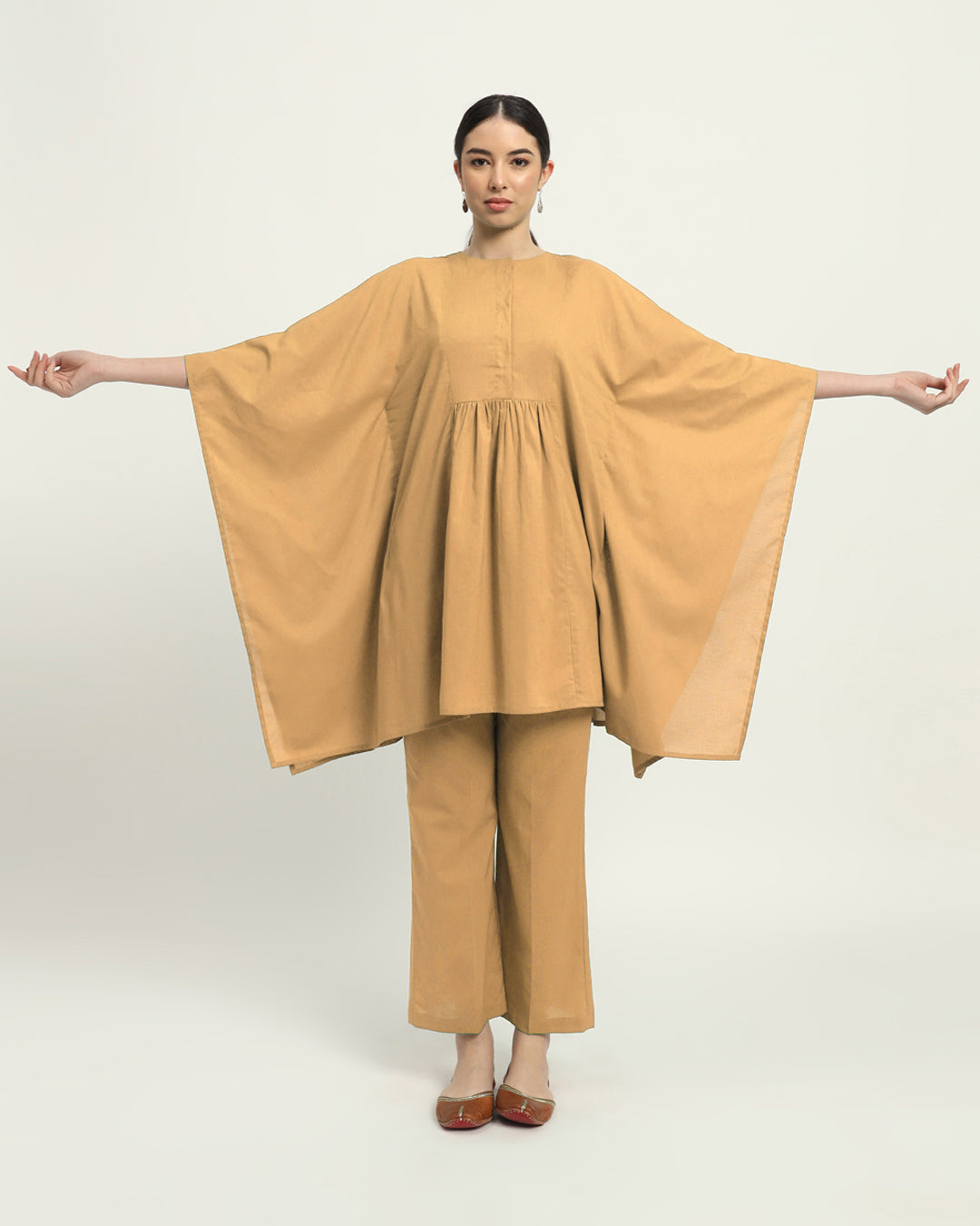 Beige Kaftan Karess Solid Co-ord Set