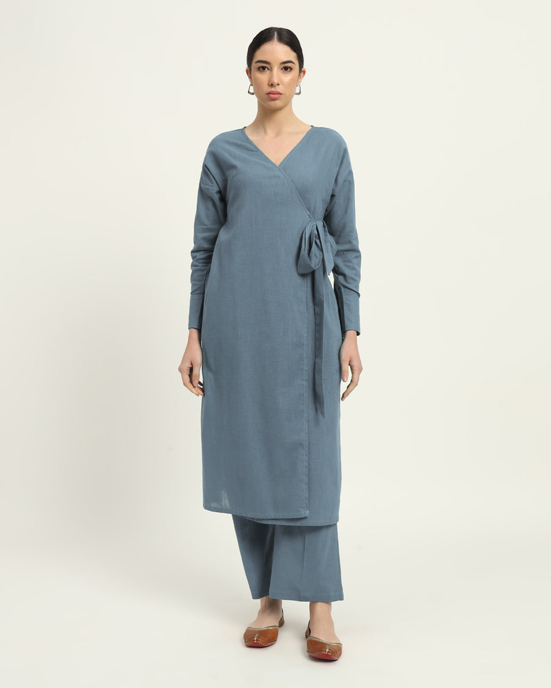 Blue Dawn Ribbon Wrap Solid Kurta (Without Bottoms)