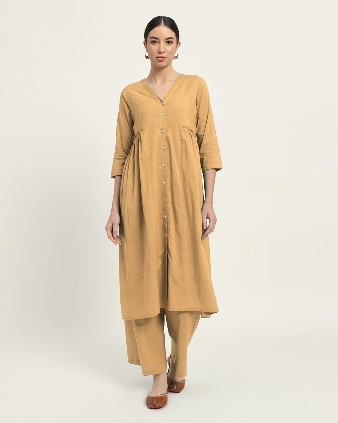 Beige Whimsy Affair Buttoned Solid Kurta (Without Bottoms)