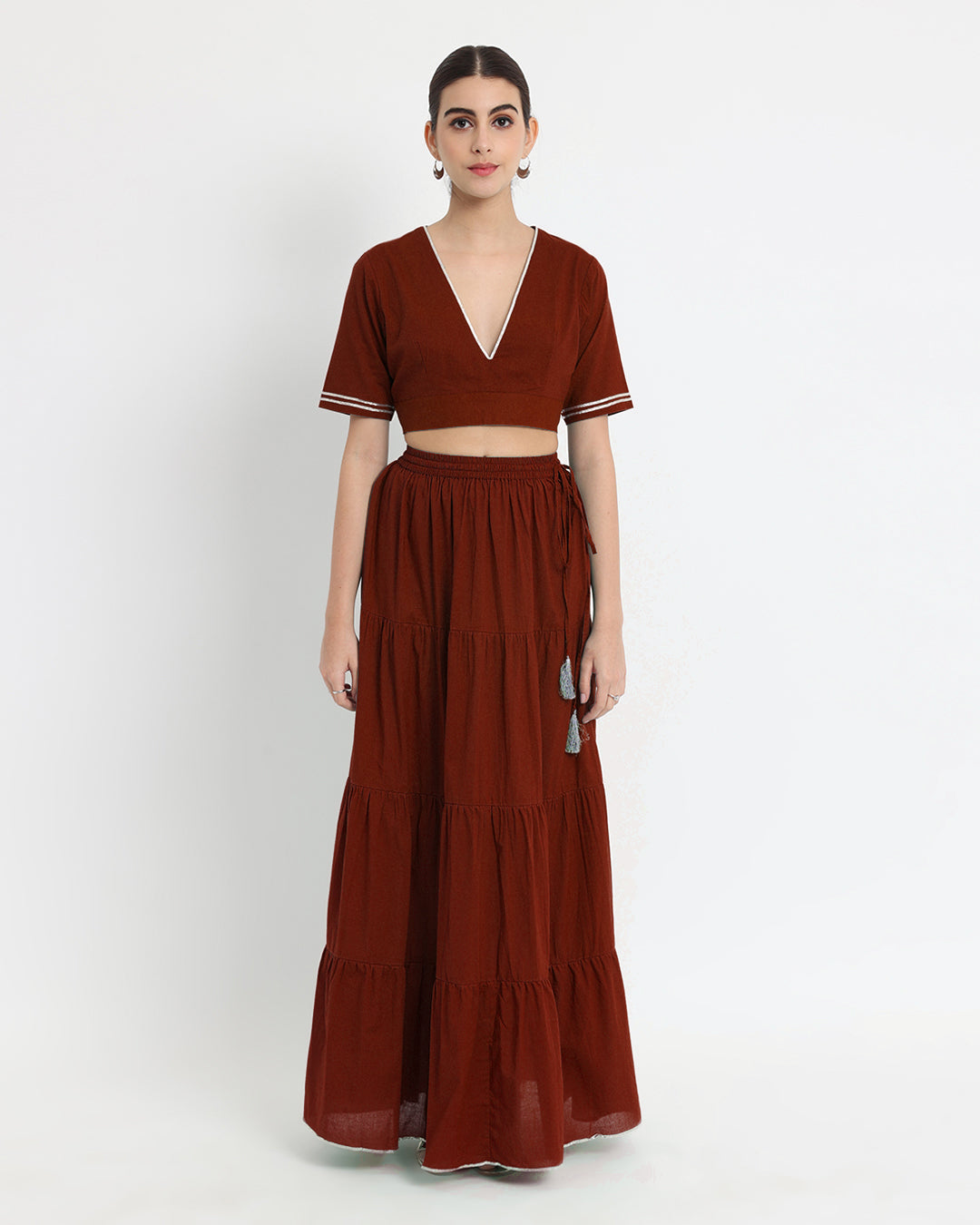Russet Red Tiery Lace Royal Deep V Co-ord Set