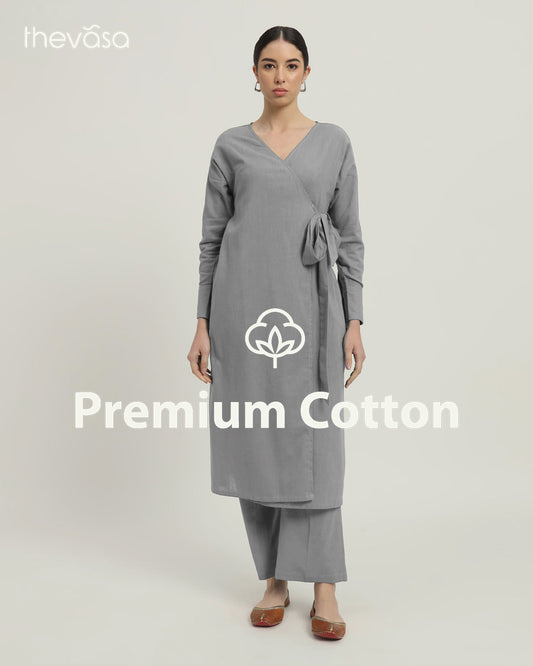 Iced Grey Ribbon Wrap Solid Co-ord Set