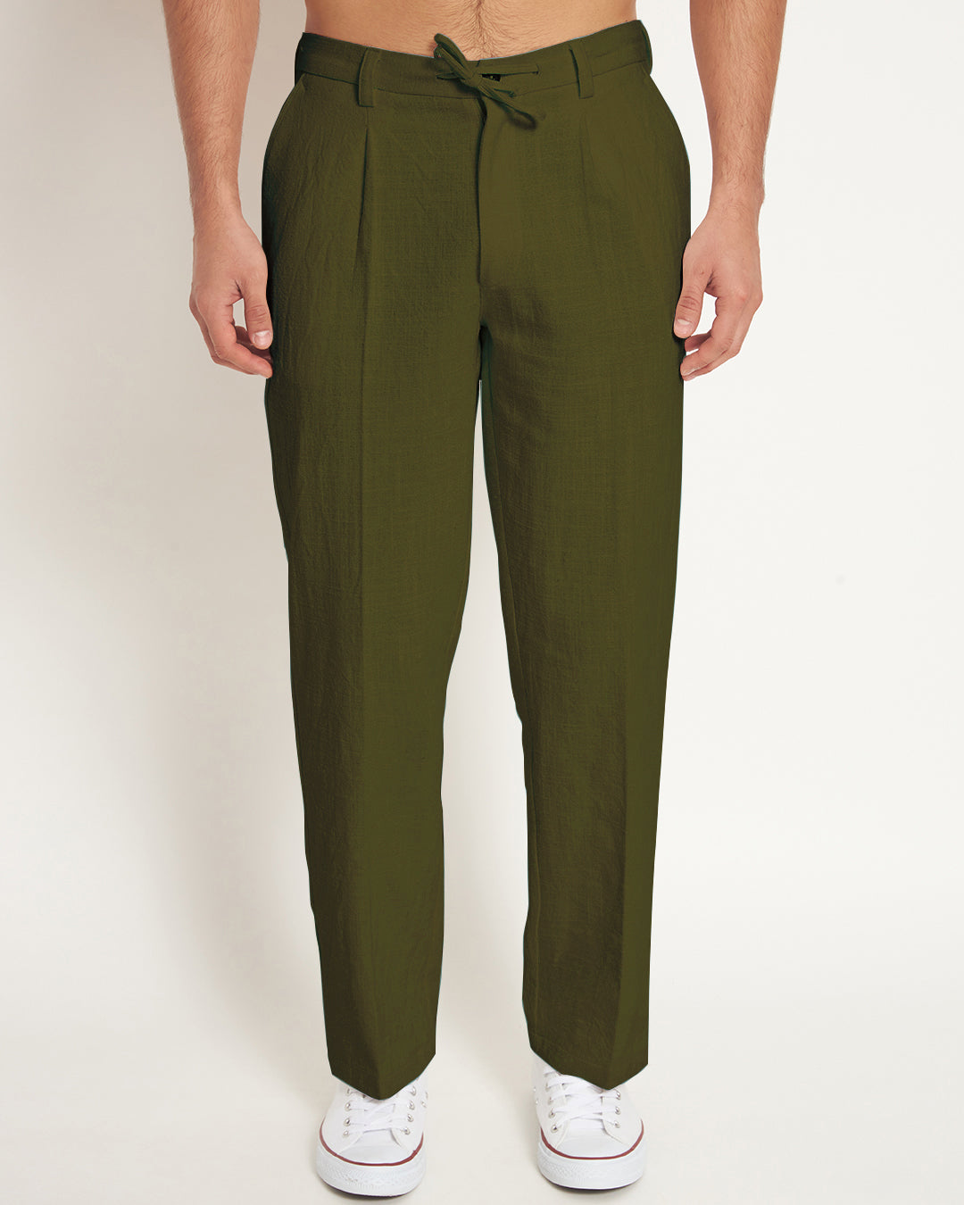 Combo: Casual Ease Olive Green & White Men's Pants - Set of 2