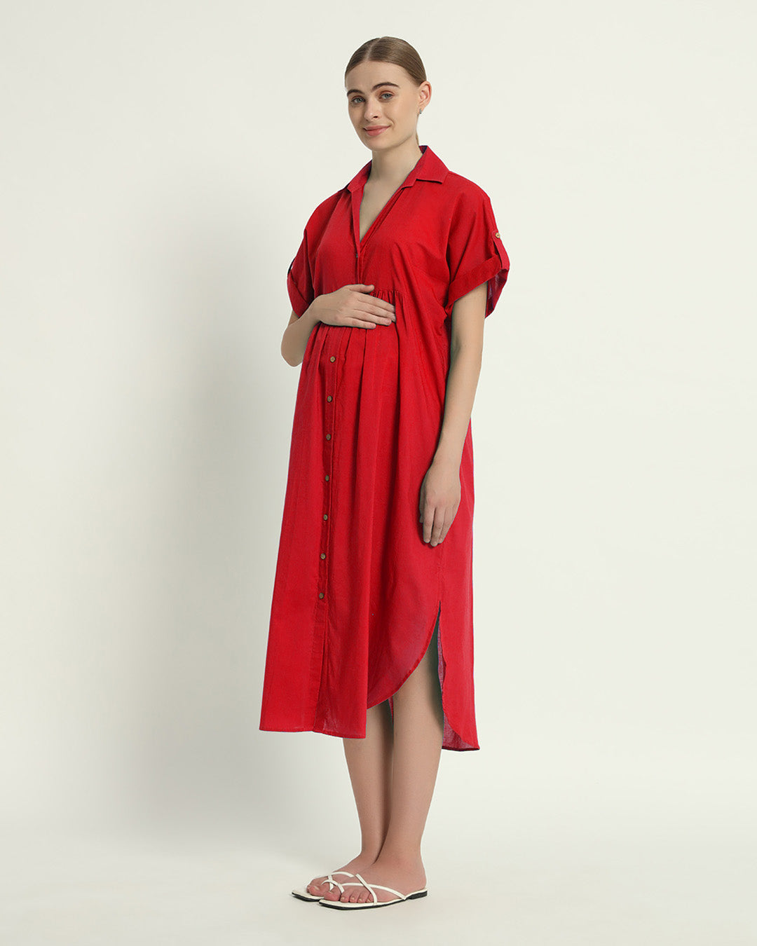 Classic Red Sweet Embrace Maternity & Nursing Dress