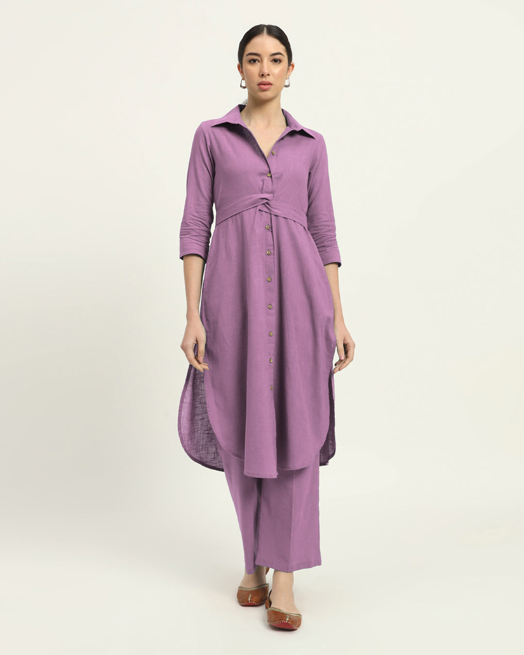 Iris Pink Bellisimo Belted Solid Kurta (Without Bottoms)
