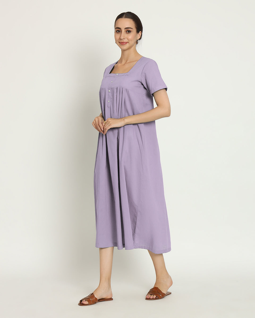 Combo: Russet Red & Lilac Square Neck Serenity Nightdress- Set Of 2