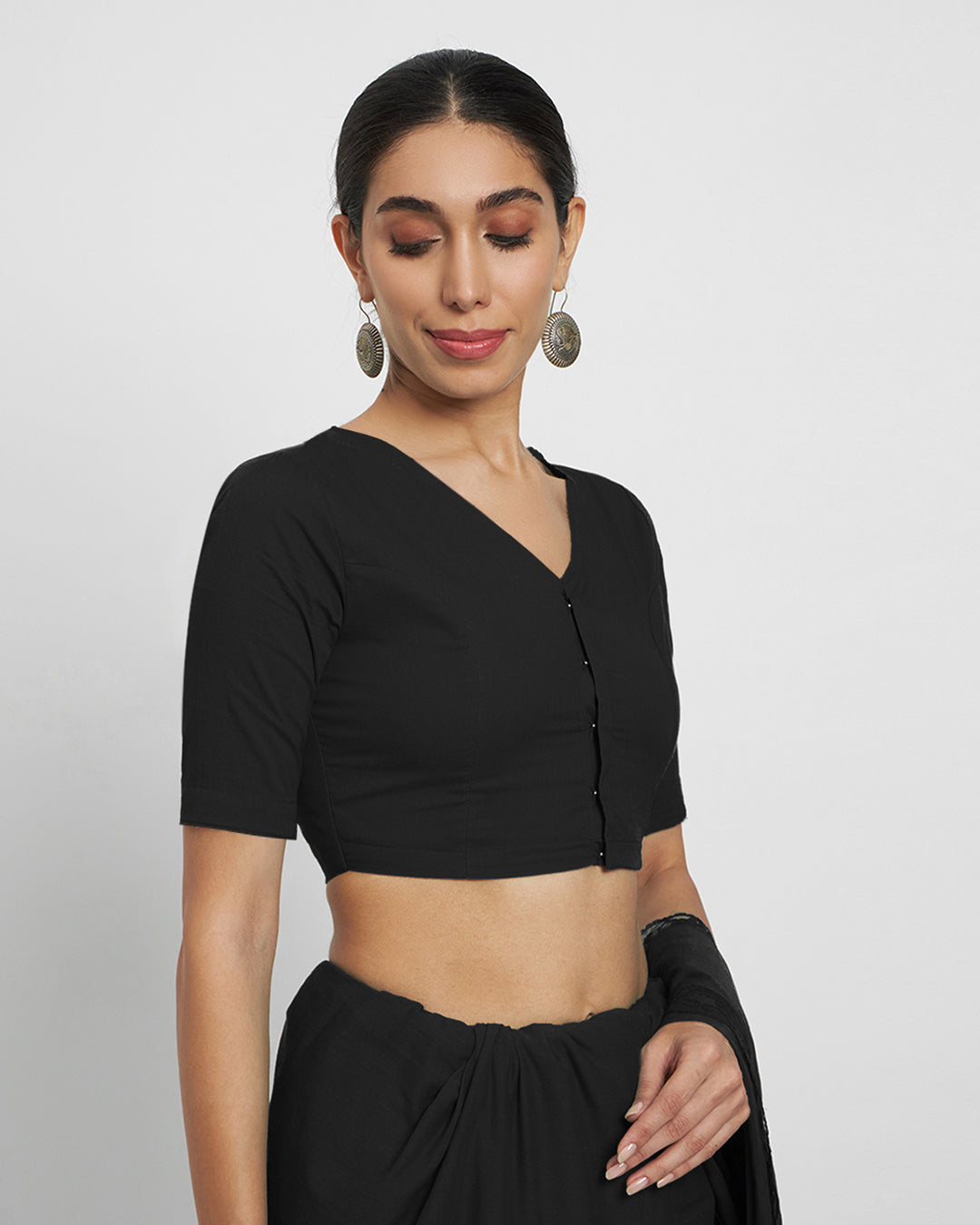 Black Rayon Opulent Open Blouse