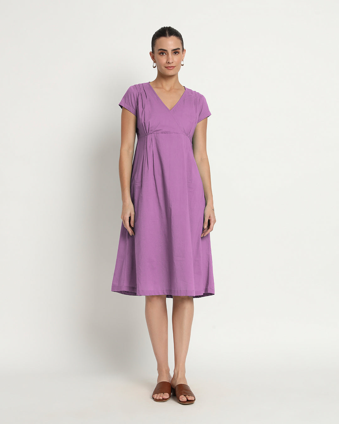 Wisteria Purple Voguish Verve V Neck Dress
