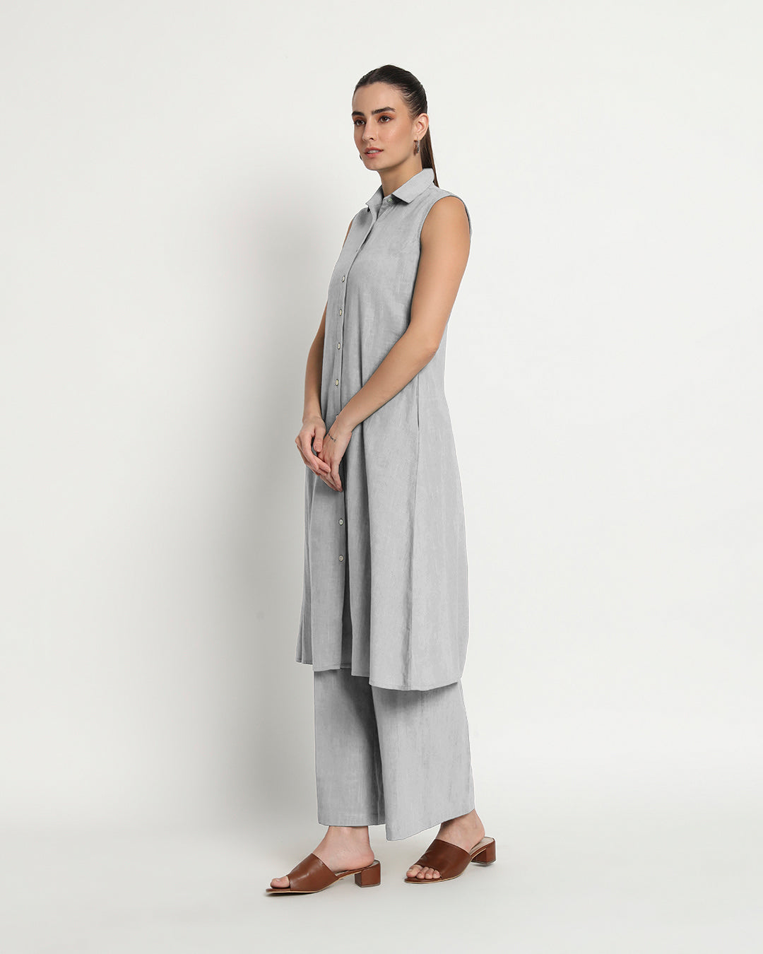 Iced Grey Artful A-Line Solid Co-ord Set