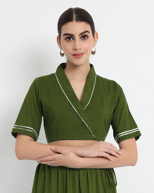 Greening Spring Royal Wrap Fusion Blouse