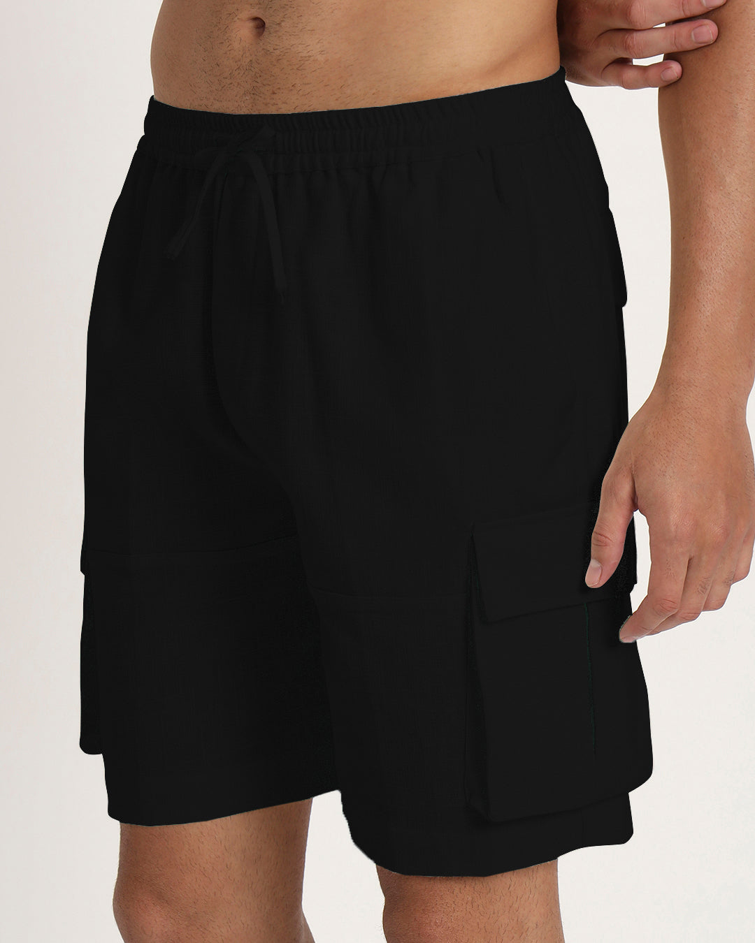 Slub Comfort Cargo Black Men's Shorts