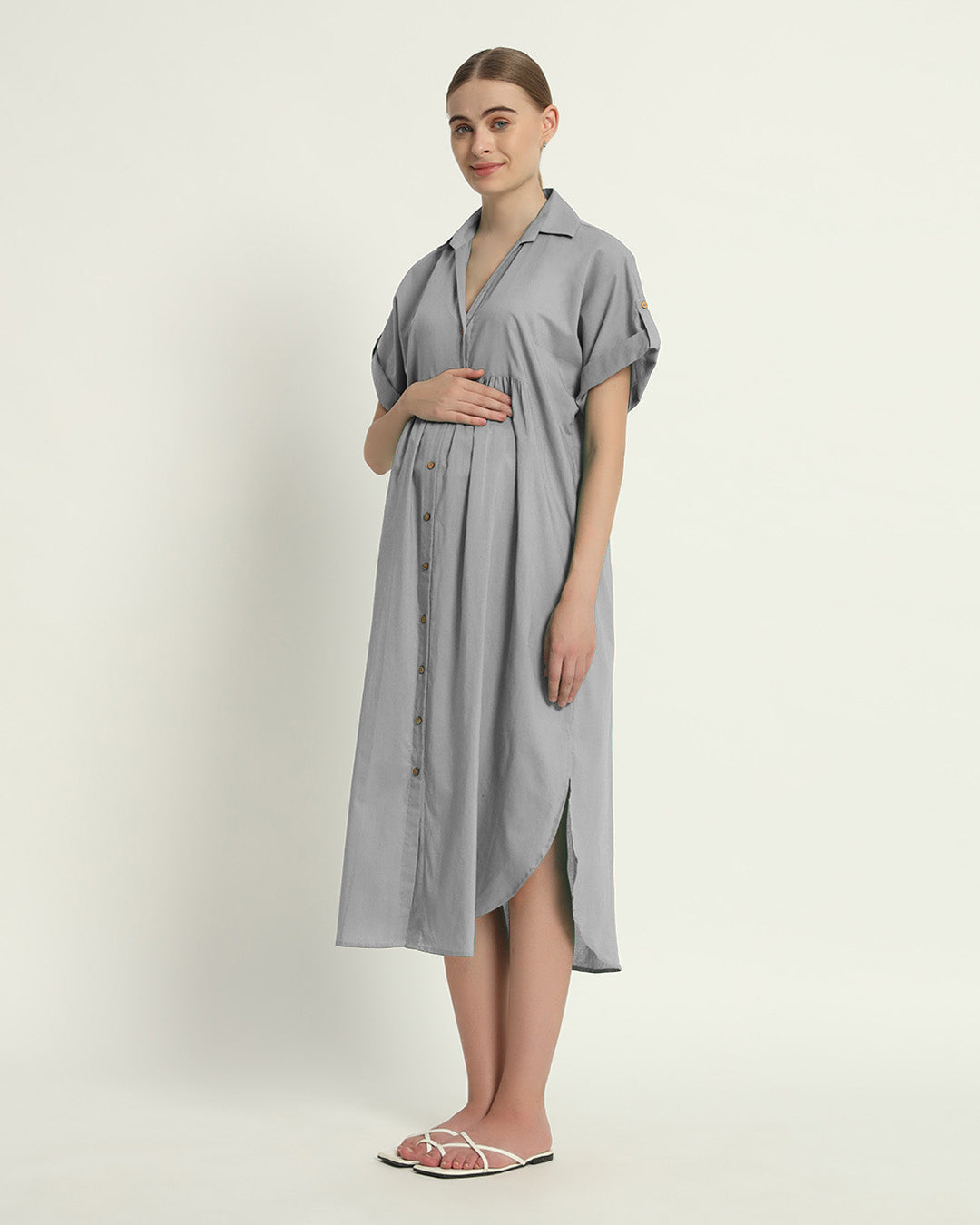 Iced Grey Sweet Embrace Maternity & Nursing Dress