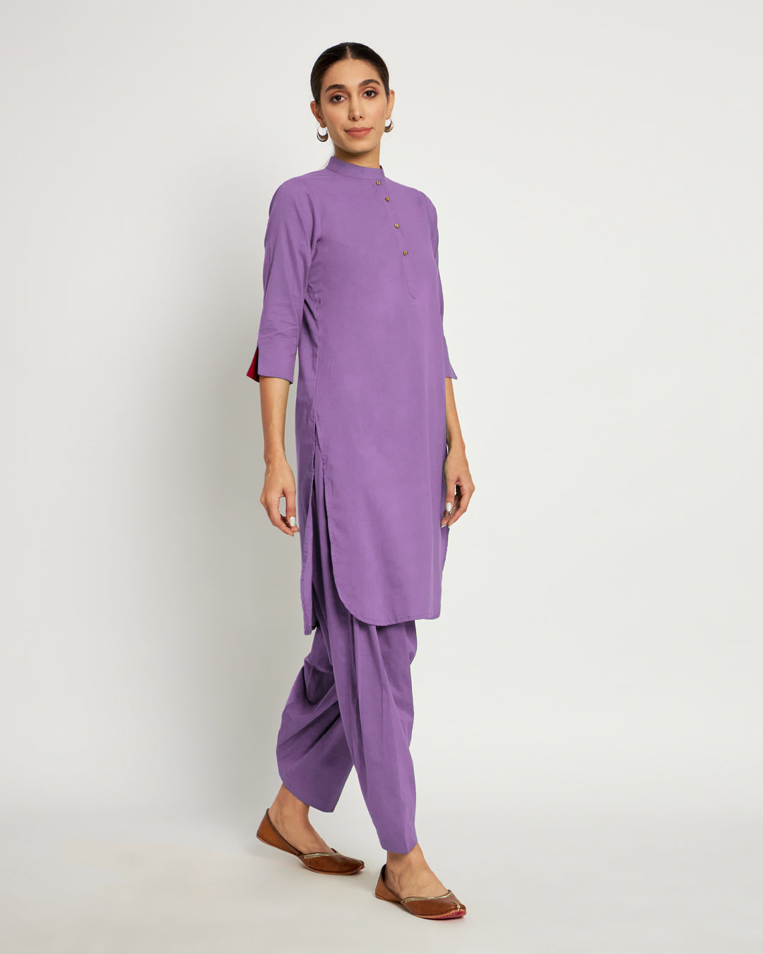 Wisteria Purple Band Collar Neck Solid Kurta (Without Bottoms)