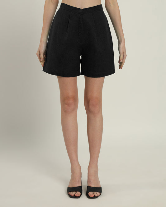 Noir High-Waisted Pleated Shorts