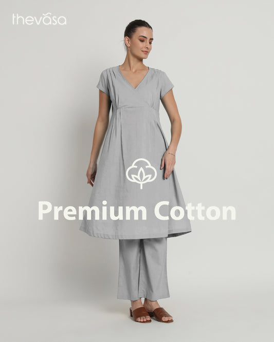 Iced Grey Voguish Verve V Neck Solid Co-ord Set