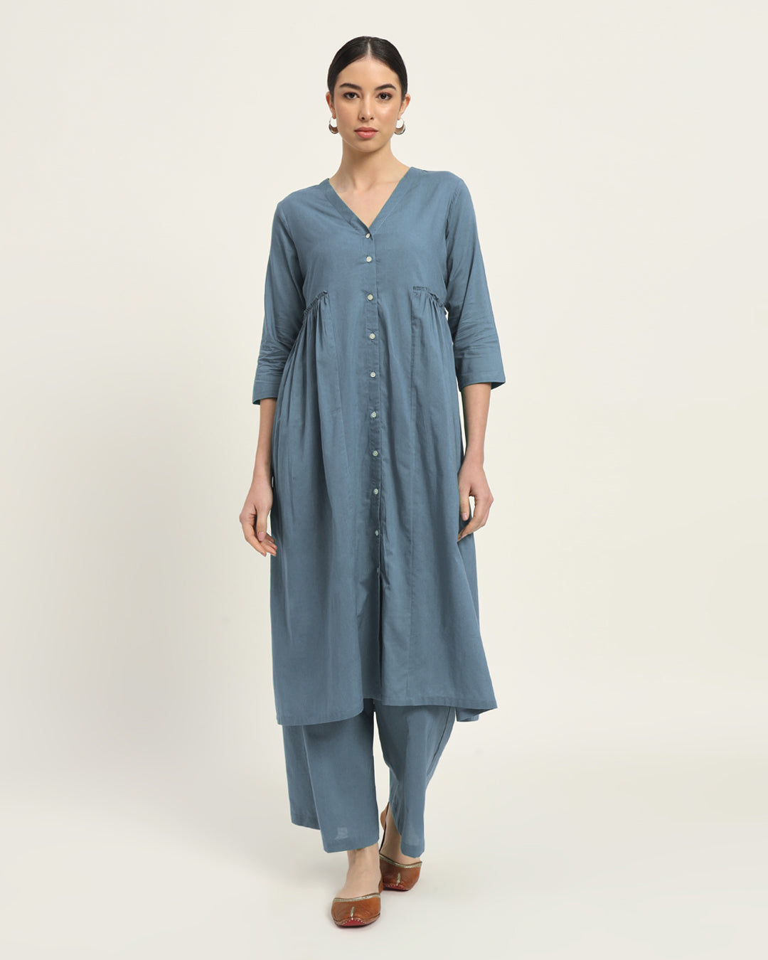 Blue Dawn Whimsy Affair Buttoned Solid Kurta (Without Bottoms)