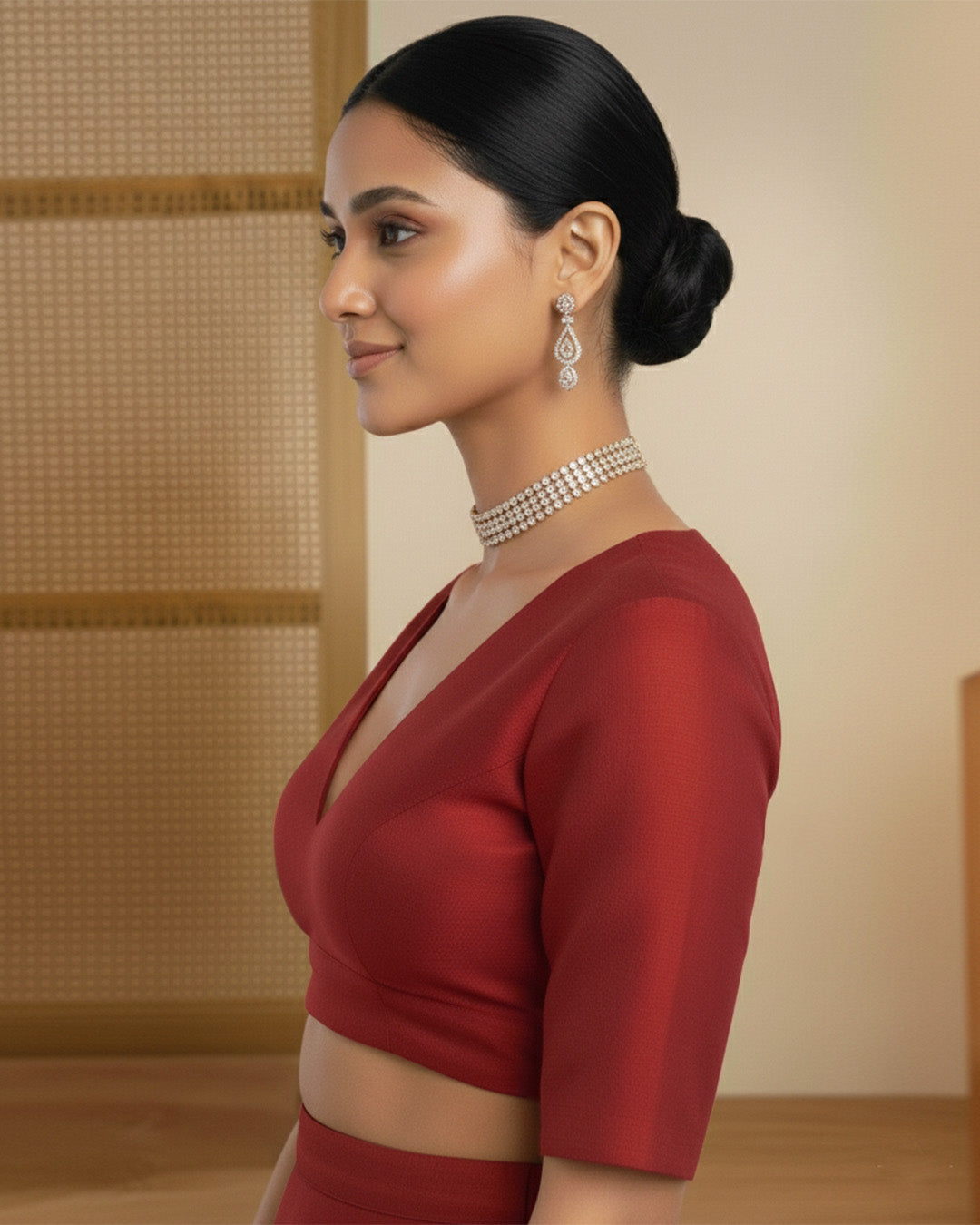 Silk Maroon Deep V Blouse