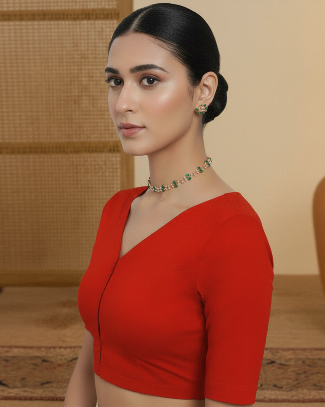 Red Rayon Opulent V Grace Blouse