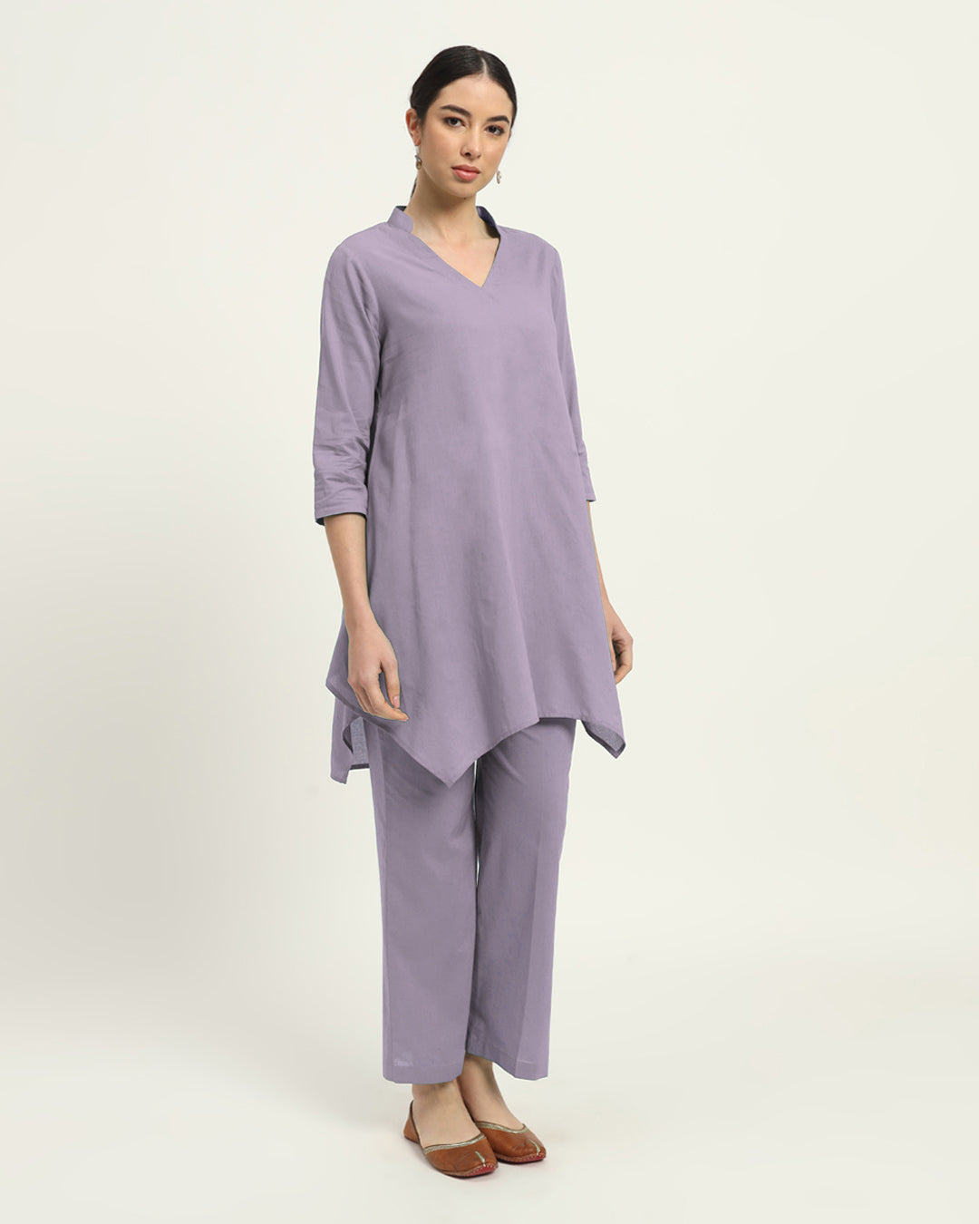 Lilac Fresh Fusion Collar V Solid Kurta (Without Bottoms)