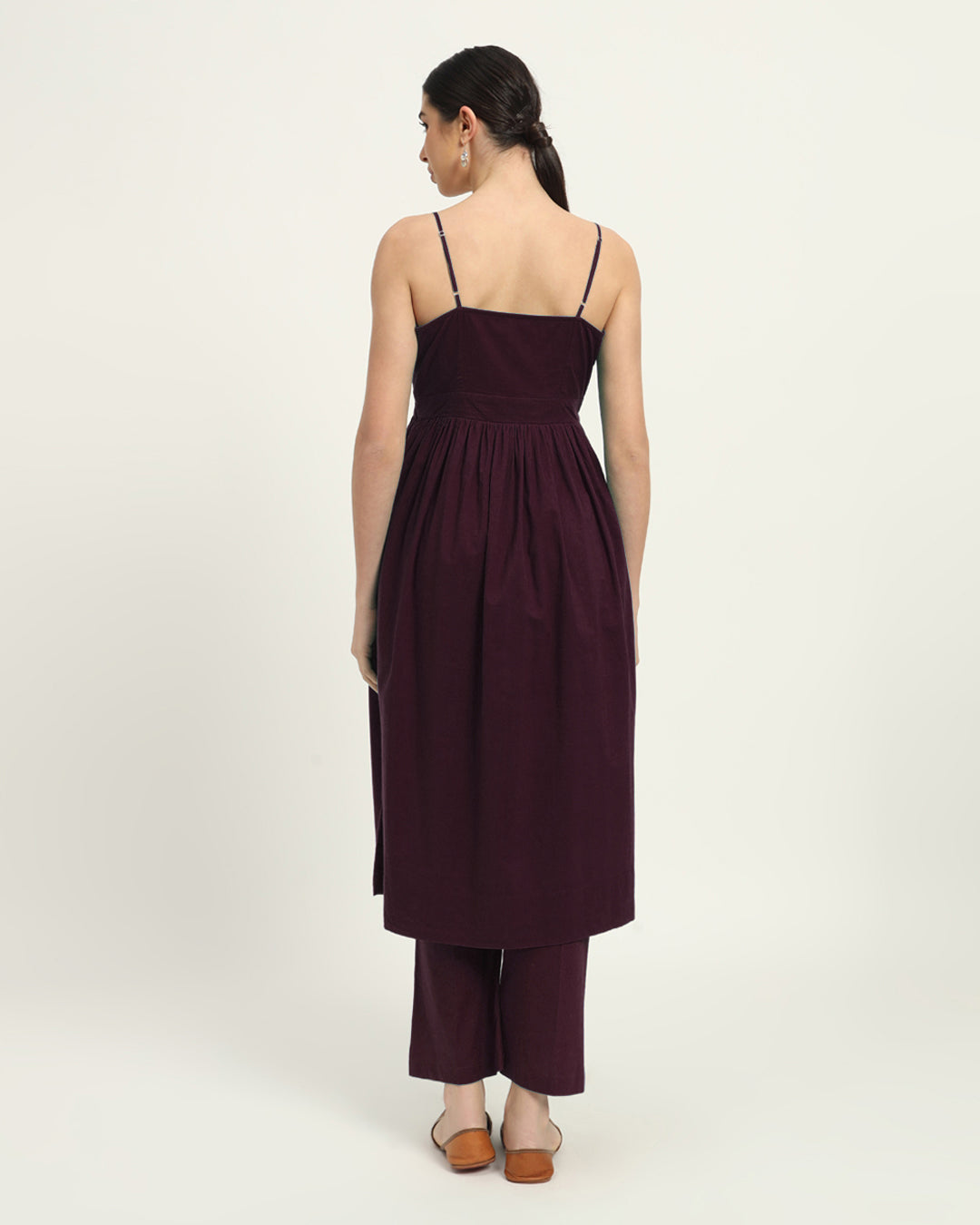 Plum Passion Vogue Spaghetti Gathered Solid Co-ord Set