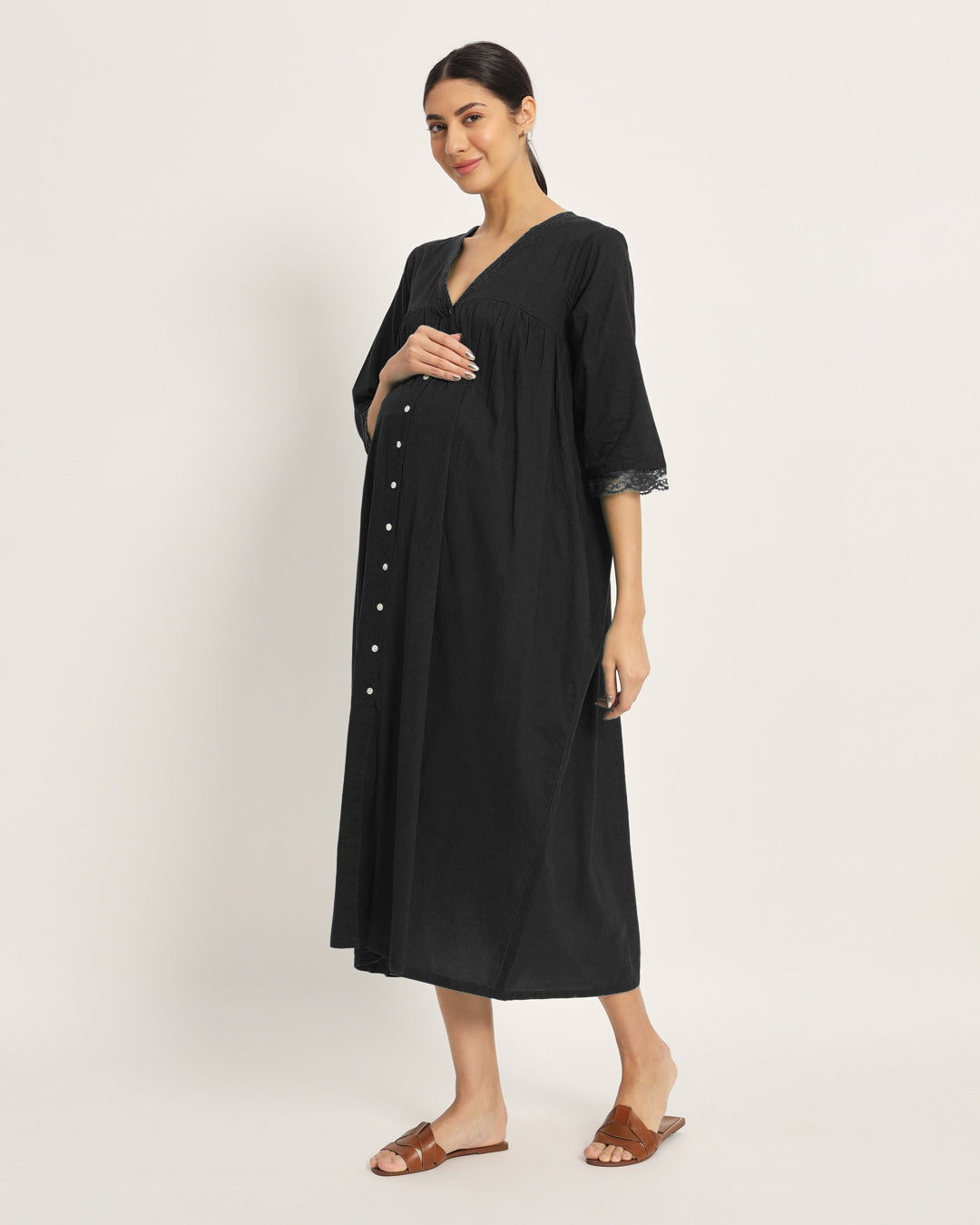 Classic Black Stylish Preggo Maternity & Nursing Dress