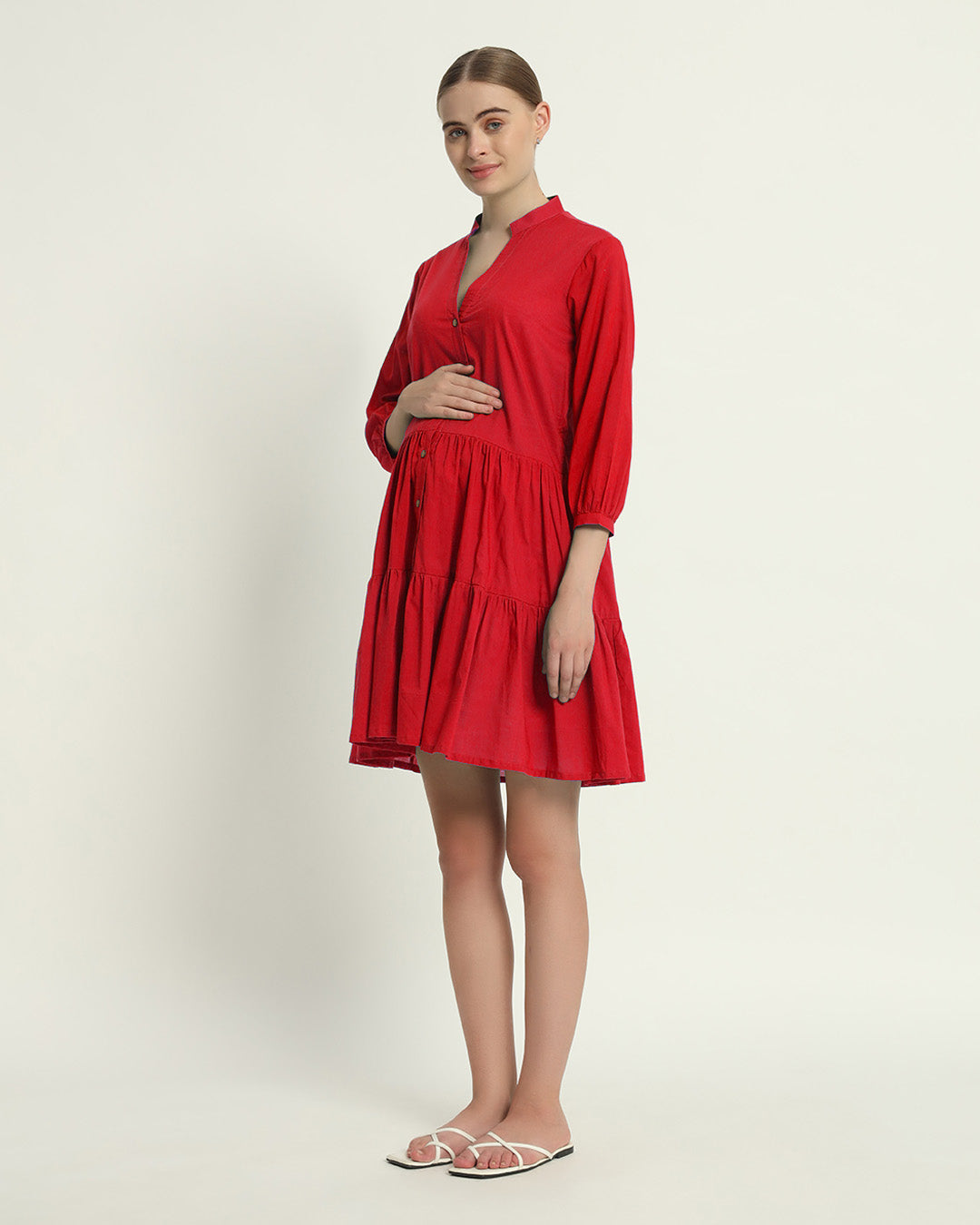 Classic Red Babymoon Maternity & Nursing Dress