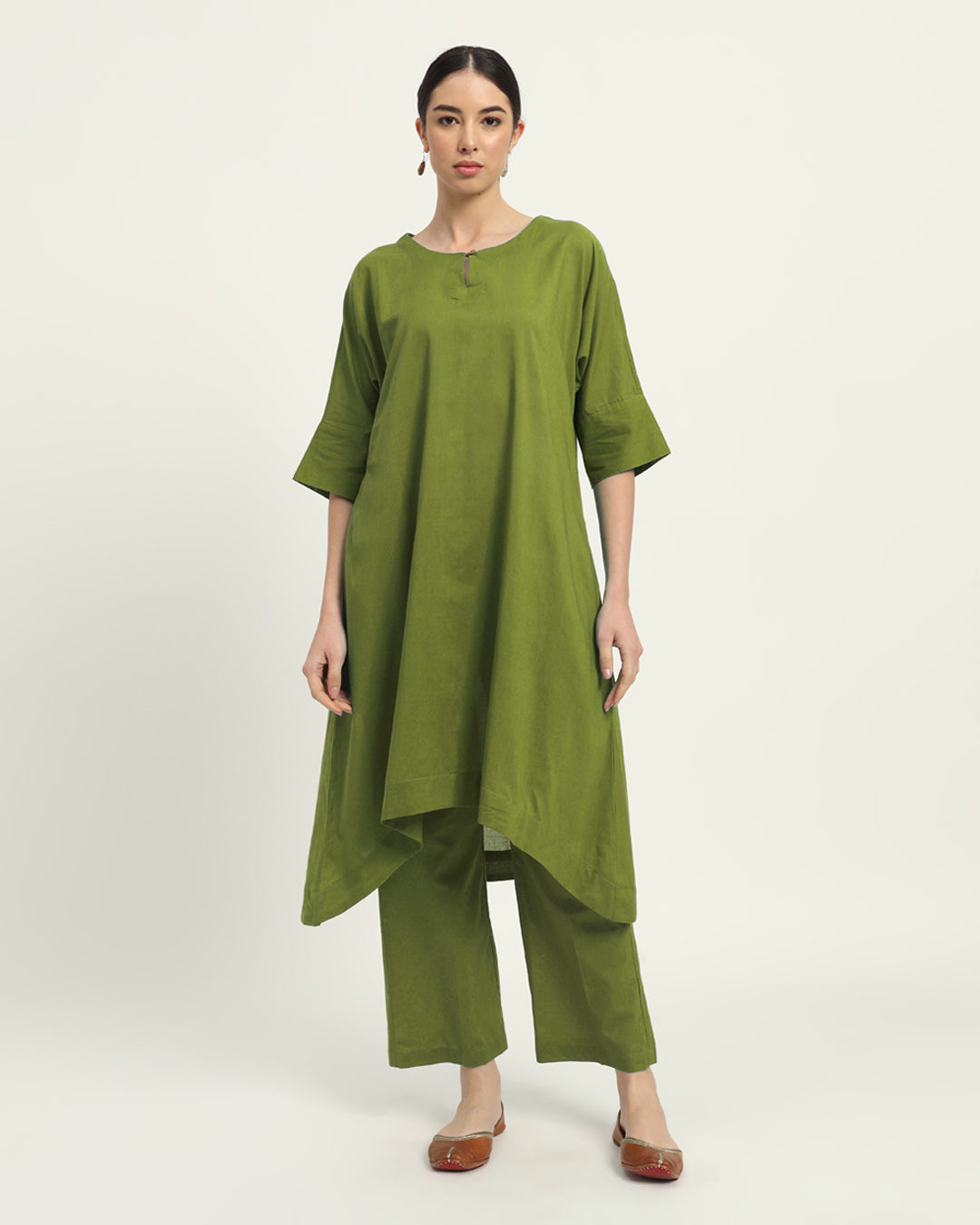 Sage Green Flare & Flow Boat Neck Solid Kurta (Without Bottoms)
