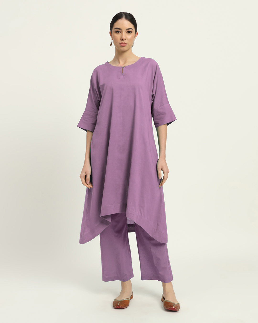 Iris Pink Flare & Flow Boat Neck Solid Kurta (Without Bottoms)