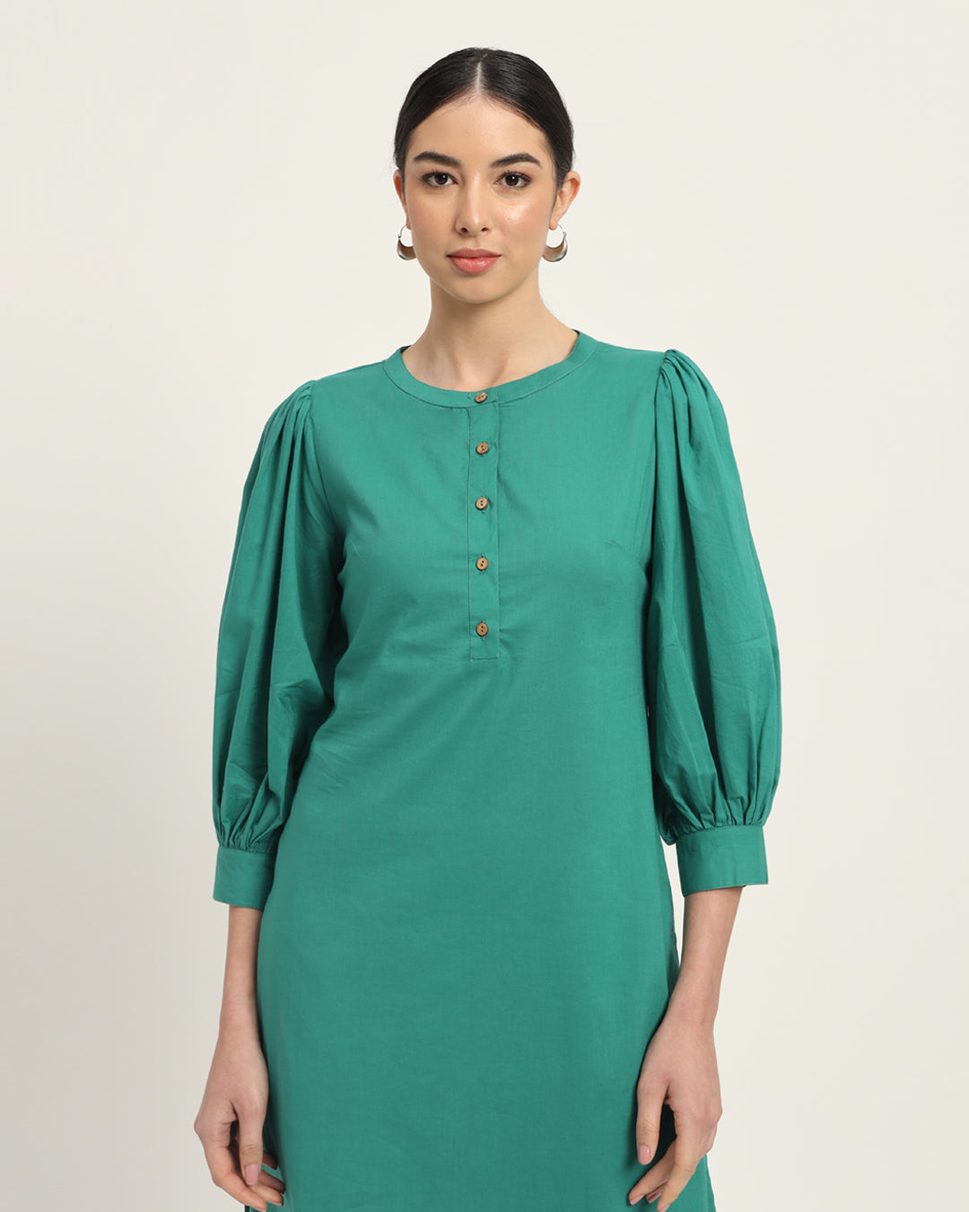 Green Gleam Balloon Breeze Pot Neck Solid Co-ord Set