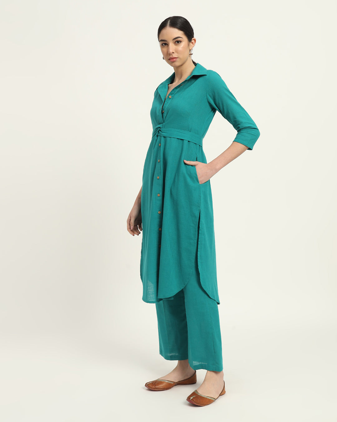 Green Gleam Bellisimo Belted Solid Kurta (Without Bottoms)
