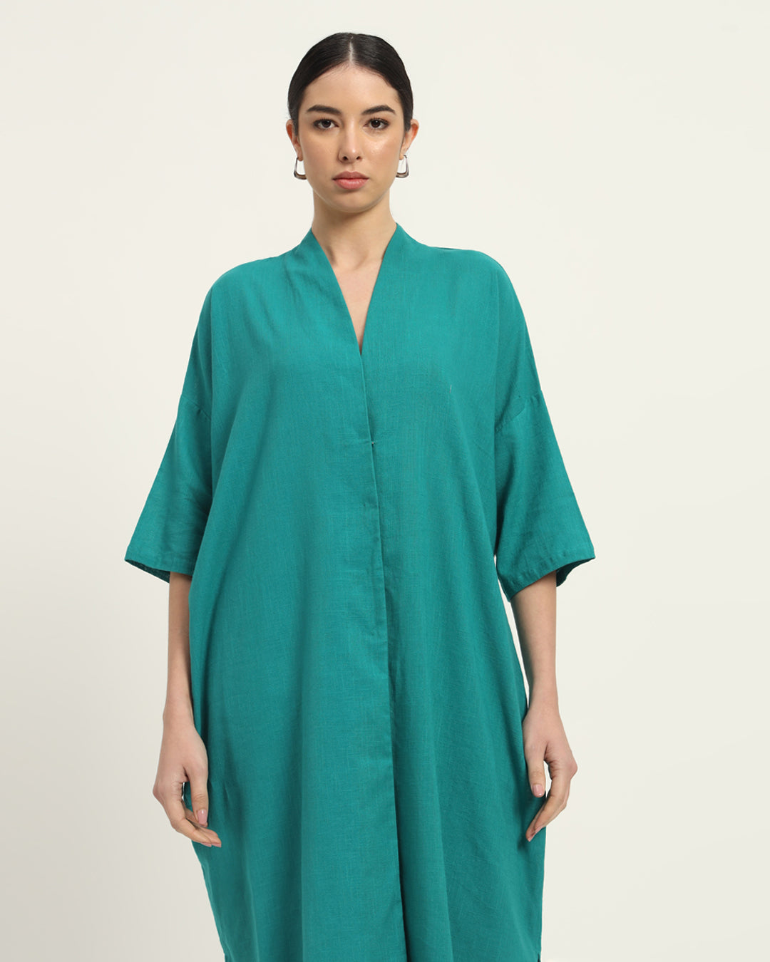 Green Gleam Serene Sojourn V Neck Solid Co-ord Set