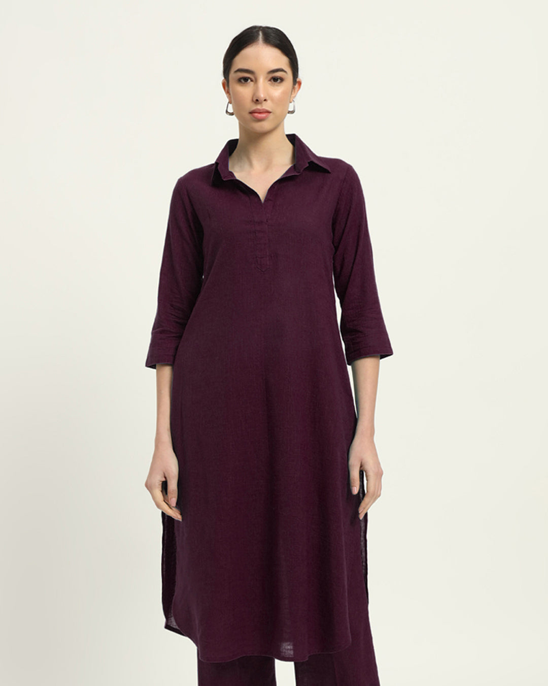Plum Passion Collar Comfort Solid Kurta (Without Bottoms)