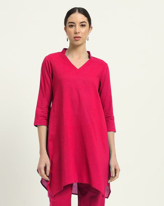 Queen's Gulabi Fresh Fusion Collar V Solid Kurta (Without Bottoms)