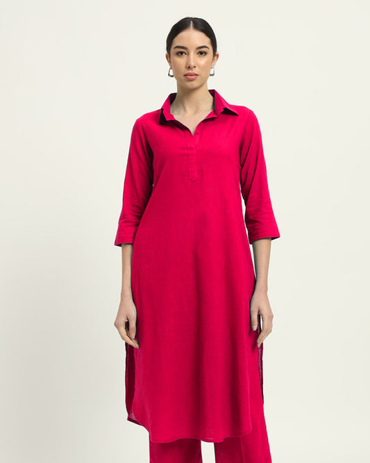 Queen's Gulabi Collar Comfort Solid Kurta (Without Bottoms)