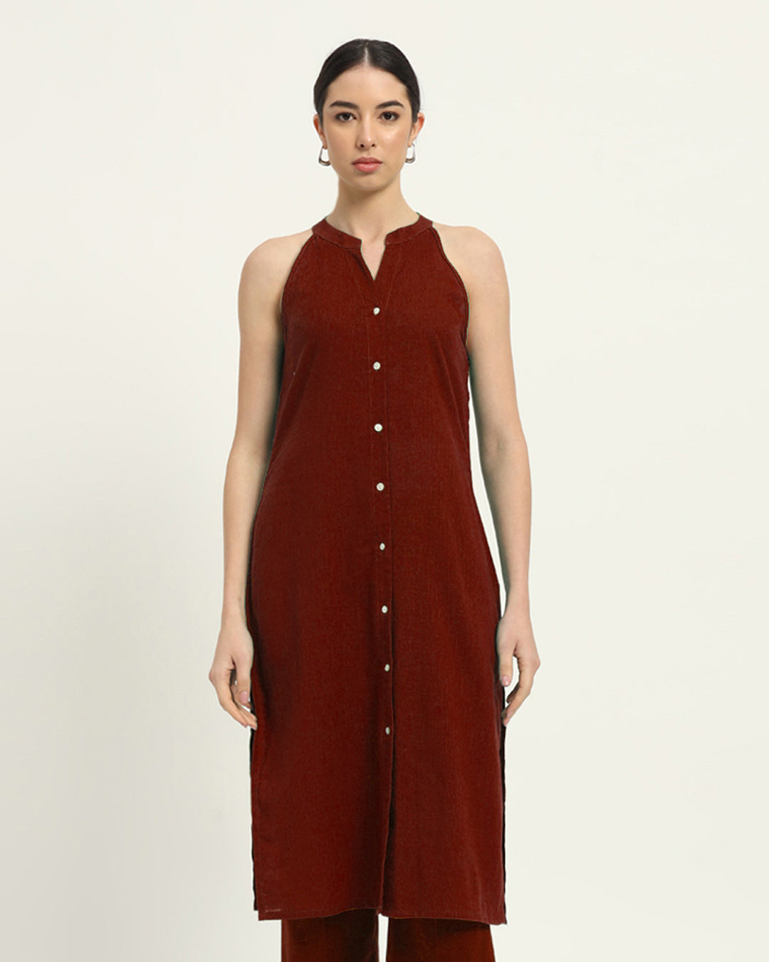 Russet Red Mermaid Button Down Solid Kurta (Without Bottoms)