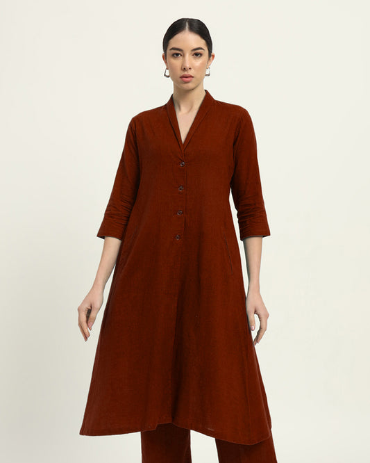 Russet Red Boho Harmony Flared Solid Kurta (Without Bottoms)